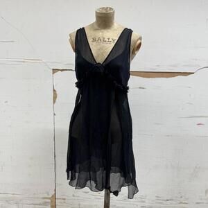 90s Vintage Chantal Thomass 100% Silk Ruffle Lingerie Slip Dress